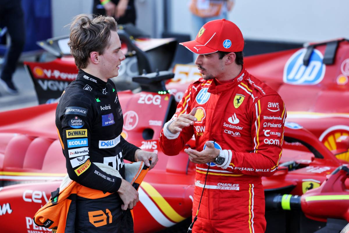 (L to R): Second placed Oscar Piastri (AUS) McLaren in qualifying parc ferme with pole sitter Charles Leclerc (MON) Ferrari.
14.09.2024. Formula 1 World Championship, Rd 17, Azerbaijan Grand Prix, Baku Street Circuit, Azerbaijan, Qualifying Day.
- www.xpbimages.com, EMail: requests@xpbimages.com © Copyright: Batchelor / XPB Images