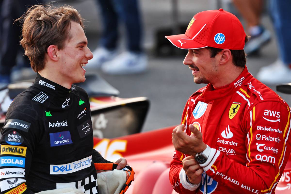 (L to R): Second placed Oscar Piastri (AUS) McLaren in qualifying parc ferme with pole sitter Charles Leclerc (MON) Ferrari.
14.09.2024. Formula 1 World Championship, Rd 17, Azerbaijan Grand Prix, Baku Street Circuit, Azerbaijan, Qualifying Day.
- www.xpbimages.com, EMail: requests@xpbimages.com © Copyright: Coates / XPB Images