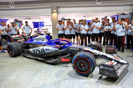 RB VCARB 01 - Denim livery reveal.
19.09.2024. Formula 1 World Championship, Rd 18, Singapore Grand Prix, Marina Bay Street Circuit, Singapore, Preparation Day.
- www.xpbimages.com, EMail: requests@xpbimages.com © Copyright: Batchelor / XPB Images