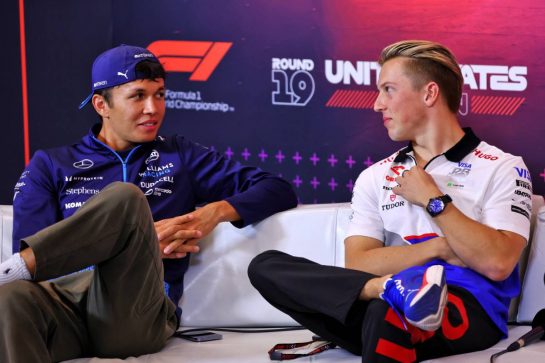 (L to R): Alexander Albon (THA) Williams Racing and Liam Lawson (NZL) RB in the FIA Press Conference.
17.10.2024. Formula 1 World Championship, Rd 19, United States Grand Prix, Austin, Texas, USA, Preparation Day.
- www.xpbimages.com, EMail: requests@xpbimages.com © Copyright: Batchelor / XPB Images