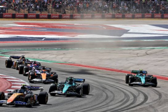 Fernando Alonso (ESP) Aston Martin F1 Team AMR24 runs wide at the start of Sprint.
19.10.2024. Formula 1 World Championship, Rd 19, United States Grand Prix, Austin, Texas, USA, Sprint and Qualifying Day.
- www.xpbimages.com, EMail: requests@xpbimages.com © Copyright: Batchelor / XPB Images