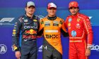Qualifying top three in parc ferme (L to R): Max Verstappen (NLD) Red Bull Racing, second; Lando Norris (GBR) McLaren, pole position; Carlos Sainz Jr (ESP) Ferrari, third. 19.10.2024. Formula 1 World Championship, Rd 19, United States Grand Prix, Austin, Texas, USA, Sprint and Qualifying Day. - www.xpbimages.com, EMail: requests@xpbimages.com © Copyright: Batchelor / XPB Images