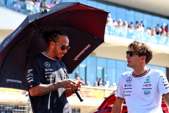 (L to R): Lewis Hamilton (GBR) Mercedes AMG F1 and George Russell (GBR) Mercedes AMG F1 on the drivers' parade.
20.10.2024. Formula 1 World Championship, Rd 19, United States Grand Prix, Austin, Texas, USA, Race Day.
- www.xpbimages.com, EMail: requests@xpbimages.com © Copyright: Coates / XPB Images