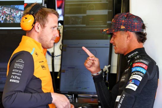 (L to R): Andrew Jarvis (GBR) McLaren Performance Engineer with Lando Norris (GBR) McLaren.
25.10.2024. Formula 1 World Championship, Rd 20, Mexican Grand Prix, Mexico City, Mexico, Practice Day.
- www.xpbimages.com, EMail: requests@xpbimages.com © Copyright: Coates / XPB Images