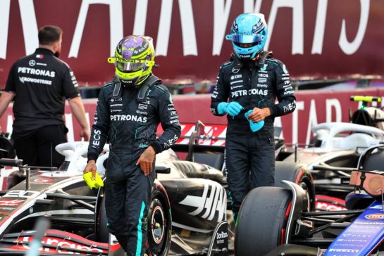 Lewis Hamilton (GBR) Mercedes AMG F1 and George Russell (GBR) Mercedes AMG F1 in qualifying parc ferme.
26.10.2024. Formula 1 World Championship, Rd 20, Mexican Grand Prix, Mexico City, Mexico, Qualifying Day.
- www.xpbimages.com, EMail: requests@xpbimages.com © Copyright: Batchelor / XPB Images