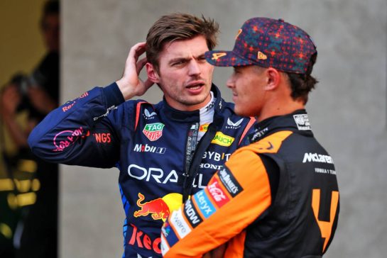 (L to R): Max Verstappen (NLD) Red Bull Racing with Lando Norris (GBR) McLaren in qualifying parc ferme.
26.10.2024. Formula 1 World Championship, Rd 20, Mexican Grand Prix, Mexico City, Mexico, Qualifying Day.
- www.xpbimages.com, EMail: requests@xpbimages.com © Copyright: Batchelor / XPB Images