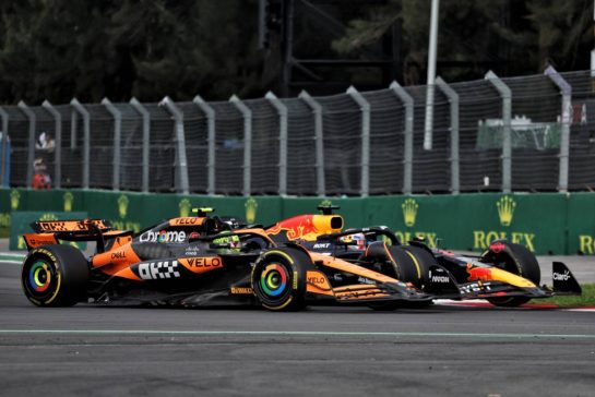 Max Verstappen (NLD) Red Bull Racing RB20 and Lando Norris (GBR) McLaren MCL38 battle for position.
27.10.2024. Formula 1 World Championship, Rd 20, Mexican Grand Prix, Mexico City, Mexico, Race Day.
- www.xpbimages.com, EMail: requests@xpbimages.com © Copyright: Moy / XPB Images