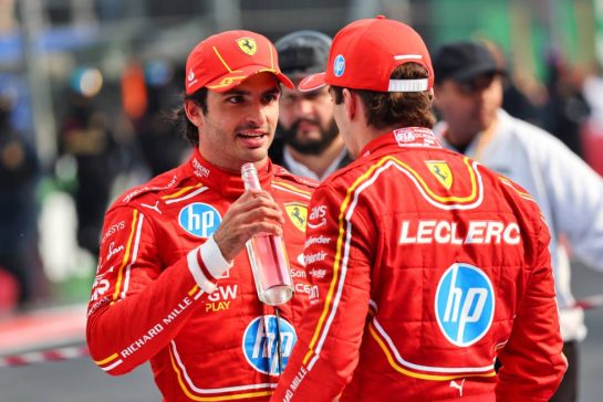 (L to R): Race winner Carlos Sainz Jr (ESP) Ferrari with third placed team mate Charles Leclerc (MON) Ferrari in parc ferme.
27.10.2024. Formula 1 World Championship, Rd 20, Mexican Grand Prix, Mexico City, Mexico, Race Day.
- www.xpbimages.com, EMail: requests@xpbimages.com © Copyright: Batchelor / XPB Images