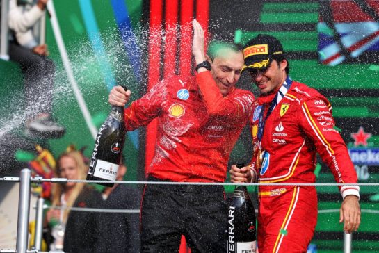 (L to R): Riccardo Adami (ITA) Ferrari Race Engineer celebrates on the podium with race winner Carlos Sainz Jr (ESP) Ferrari.
27.10.2024. Formula 1 World Championship, Rd 20, Mexican Grand Prix, Mexico City, Mexico, Race Day.
- www.xpbimages.com, EMail: requests@xpbimages.com © Copyright: Bearne / XPB Images