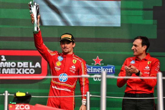 Charles Leclerc (MON) Ferrari celebrates his third position on the podium.
27.10.2024. Formula 1 World Championship, Rd 20, Mexican Grand Prix, Mexico City, Mexico, Race Day.
- www.xpbimages.com, EMail: requests@xpbimages.com © Copyright: Moy / XPB Images