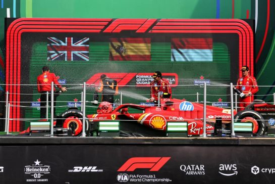 The podium (L to R): Riccardo Adami (ITA) Ferrari Race Engineer; Lando Norris (GBR) McLaren, second; Carlos Sainz Jr (ESP) Ferrari, race winner; Charles Leclerc (MON) Ferrari, third.
27.10.2024. Formula 1 World Championship, Rd 20, Mexican Grand Prix, Mexico City, Mexico, Race Day.
- www.xpbimages.com, EMail: requests@xpbimages.com © Copyright: Moy / XPB Images