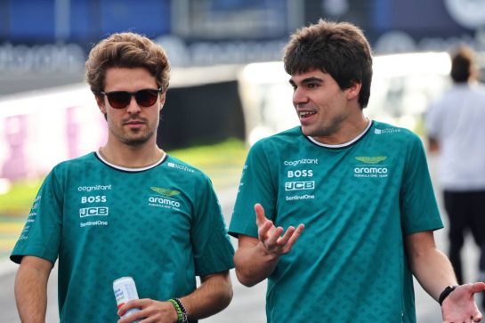 (L to R): Felipe Drugovich (BRA) Aston Martin F1 Team, Reserve and Development Programme Driver with Lance Stroll (CDN) Aston Martin F1 Team.
31.10.2024. Formula 1 World Championship, Rd 21, Brazilian Grand Prix, Sao Paulo, Brazil, Preparation Day.
- www.xpbimages.com, EMail: requests@xpbimages.com © Copyright: Batchelor / XPB Images