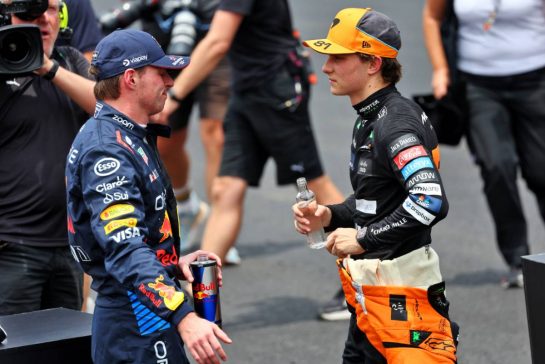 (L to R): Max Verstappen (NLD) Red Bull Racing with Oscar Piastri (AUS) McLaren in Sprint parc ferme.
02.11.2024. Formula 1 World Championship, Rd 21, Brazilian Grand Prix, Sao Paulo, Brazil, Sprint and Qualifying Day.
- www.xpbimages.com, EMail: requests@xpbimages.com © Copyright: Batchelor / XPB Images