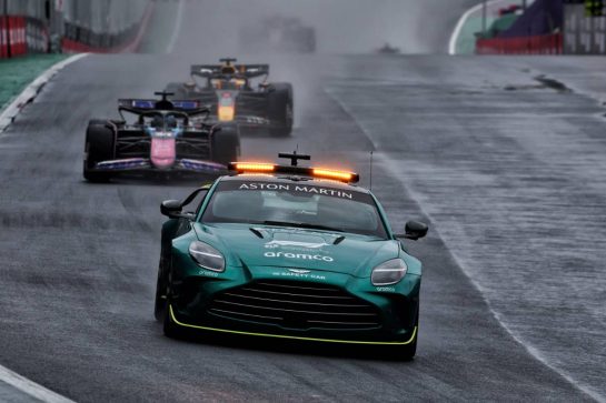 Esteban Ocon (FRA) Alpine F1 Team A524 leads behind the Aston Martin FIA Safety Car.
03.11.2024. Formula 1 World Championship, Rd 21, Brazilian Grand Prix, Sao Paulo, Brazil, Race Day.
- www.xpbimages.com, EMail: requests@xpbimages.com © Copyright: Charniaux / XPB Images