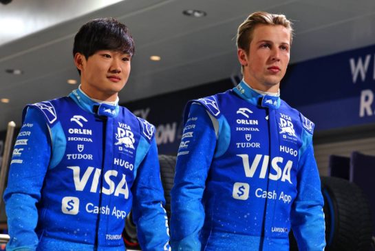 (L to R): Yuki Tsunoda (JPN) RB with team mate Liam Lawson (NZL) RB.
20.11.2024. Formula 1 World Championship, Rd 22, Las Vegas Grand Prix, Las Vegas, Nevada, USA, Preparation Day.
- www.xpbimages.com, EMail: requests@xpbimages.com © Copyright: Coates / XPB Images