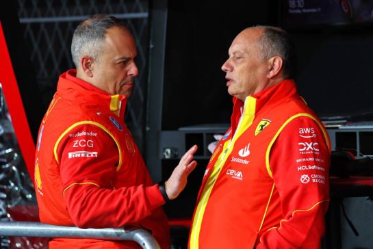 (L to R): Diego Ioverno (ITA) Ferrari Sporting Director with Frederic Vasseur (FRA) Ferrari Team Principal.
21.11.2024. Formula 1 World Championship, Rd 22, Las Vegas Grand Prix, Las Vegas, Nevada, USA, Practice Day
- www.xpbimages.com, EMail: requests@xpbimages.com © Copyright: Batchelor / XPB Images