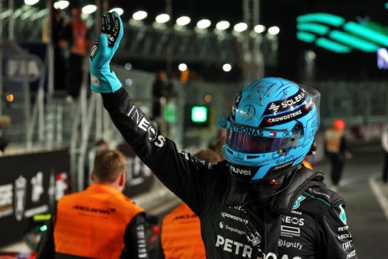George Russell (GBR) Mercedes AMG F1 celebrates his pole position in qualifying parc ferme.
22.11.2024. Formula 1 World Championship, Rd 22, Las Vegas Grand Prix, Las Vegas, Nevada, USA, Qualifying Day.
- www.xpbimages.com, EMail: requests@xpbimages.com © Copyright: Coates / XPB Images
