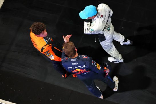 (L to R): Lando Norris (GBR) McLaren; Max Verstappen (NLD) Red Bull Racing; and George Russell (GBR) Mercedes AMG F1, in qualifying parc ferme.
30.11.2024. Formula 1 World Championship, Rd 23, Qatar Grand Prix, Doha, Qatar, Sprint and Qualifying Day.
- www.xpbimages.com, EMail: requests@xpbimages.com © Copyright: Moy / XPB Images