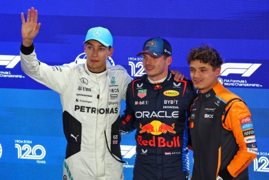 Qualifying top three in parc ferme (L to R): George Russell (GBR) Mercedes AMG F1, second; Max Verstappen (NLD) Red Bull Racing, pole position; Lando Norris (GBR) McLaren, third.
30.11.2024. Formula 1 World Championship, Rd 23, Qatar Grand Prix, Doha, Qatar, Sprint and Qualifying Day.
- www.xpbimages.com, EMail: requests@xpbimages.com © Copyright: Coates / XPB Images
