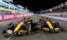 Oscar Piastri, McLaren MCL38, 1st position, and Lando Norris, McLaren MCL38, 2nd position, in Parc Ferme