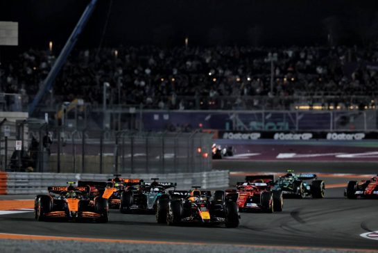 Max Verstappen (NLD) Red Bull Racing RB20 leads Lando Norris (GBR) McLaren MCL38 at the start of the race.
01.12.2024. Formula 1 World Championship, Rd 23, Qatar Grand Prix, Doha, Qatar, Race Day.
- www.xpbimages.com, EMail: requests@xpbimages.com © Copyright: Staley / XPB Images