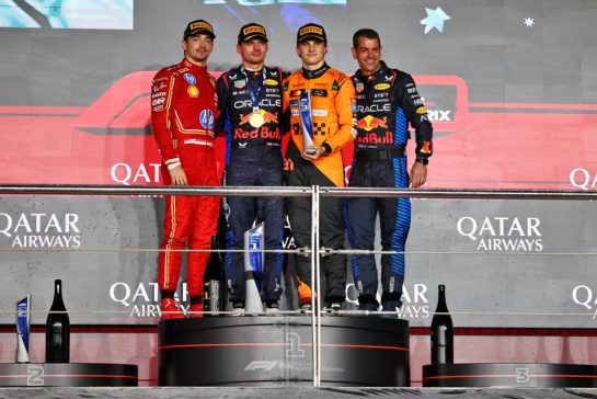 The podium (L to R): Charles Leclerc (MON) Ferrari, second; Max Verstappen (NLD) Red Bull Racing, race winner; Oscar Piastri (AUS) McLaren, third; Chris Gent (GBR) Red Bull Racing Mechanic.
01.12.2024. Formula 1 World Championship, Rd 23, Qatar Grand Prix, Doha, Qatar, Race Day.
- www.xpbimages.com, EMail: requests@xpbimages.com © Copyright: Charniaux / XPB Images