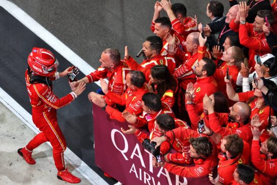 Charles Leclerc (MON) Ferrari celebrates his second position with the team.
01.12.2024. Formula 1 World Championship, Rd 23, Qatar Grand Prix, Doha, Qatar, Race Day.
- www.xpbimages.com, EMail: requests@xpbimages.com © Copyright: Moy / XPB Images