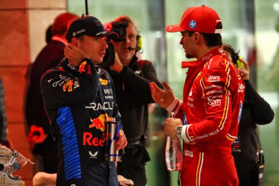 (L to R): Race winner Max Verstappen (NLD) Red Bull Racing in parc ferme with second placed Charles Leclerc (MON) Ferrari.
01.12.2024. Formula 1 World Championship, Rd 23, Qatar Grand Prix, Doha, Qatar, Race Day.
- www.xpbimages.com, EMail: requests@xpbimages.com © Copyright: Coates / XPB Images