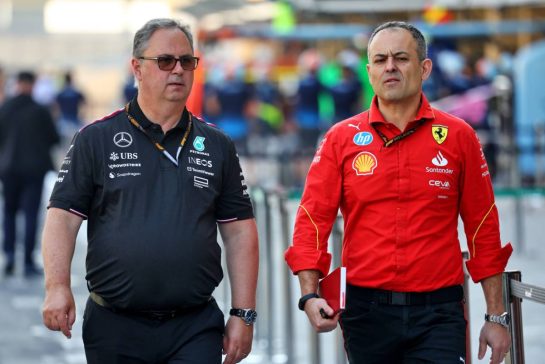 (L to R): Ron Meadows (GBR) Mercedes AMG F1 Sporting Director with Diego Ioverno (ITA) Ferrari Sporting Director.
05.12.2024. Formula 1 World Championship, Rd 24, Abu Dhabi Grand Prix, Yas Marina Circuit, Abu Dhabi, Preparation Day.
- www.xpbimages.com, EMail: requests@xpbimages.com © Copyright: Batchelor / XPB Images