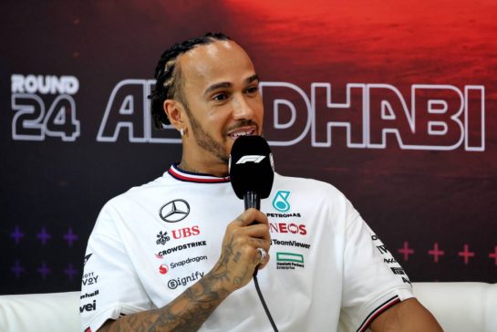 Lewis Hamilton (GBR) Mercedes AMG F1 in the FIA Press Conference.
05.12.2024. Formula 1 World Championship, Rd 24, Abu Dhabi Grand Prix, Yas Marina Circuit, Abu Dhabi, Preparation Day.
- www.xpbimages.com, EMail: requests@xpbimages.com © Copyright: Bearne / XPB Images