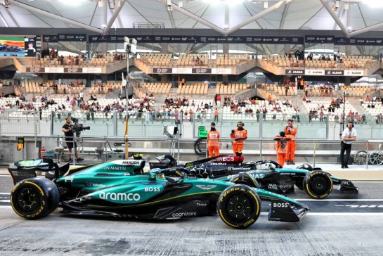 Fernando Alonso (ESP) Aston Martin F1 Team AMR24 and Lewis Hamilton (GBR) Mercedes AMG F1 W15 in the pits.
06.12.2024. Formula 1 World Championship, Rd 24, Abu Dhabi Grand Prix, Yas Marina Circuit, Abu Dhabi, Practice Day.
- www.xpbimages.com, EMail: requests@xpbimages.com © Copyright: Batchelor / XPB Images
