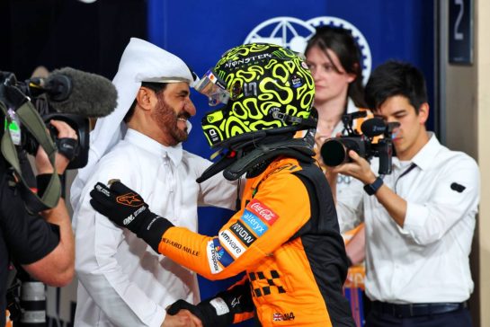 Pole sitter Lando Norris (GBR) McLaren celebrates in qualifying parc ferme with Mohammed Bin Sulayem (UAE) FIA President.
07.12.2024. Formula 1 World Championship, Rd 24, Abu Dhabi Grand Prix, Yas Marina Circuit, Abu Dhabi, Qualifying Day.
- www.xpbimages.com, EMail: requests@xpbimages.com © Copyright: Batchelor / XPB Images