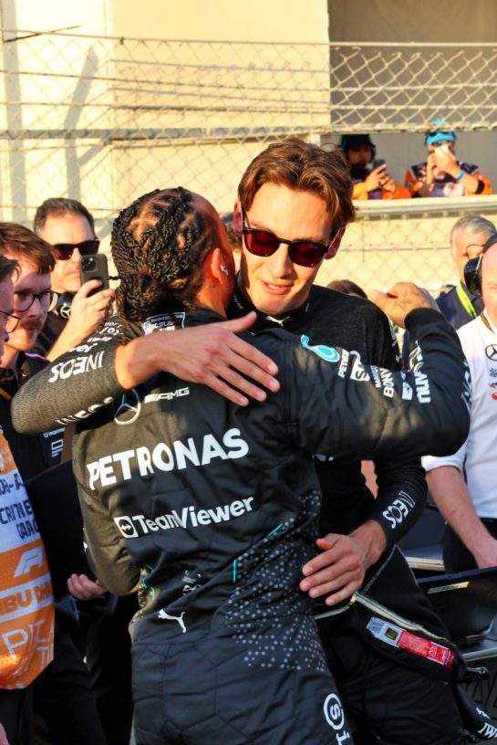 (L to R): Lewis Hamilton (GBR) Mercedes AMG F1 with team mate George Russell (GBR) Mercedes AMG F1 on the grid.
08.12.2024. Formula 1 World Championship, Rd 24, Abu Dhabi Grand Prix, Yas Marina Circuit, Abu Dhabi, Race Day.
- www.xpbimages.com, EMail: requests@xpbimages.com © Copyright: Batchelor / XPB Images