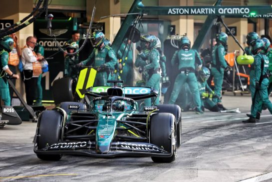 Lance Stroll (CDN) Aston Martin F1 Team AMR24 makes a pit stop.
08.12.2024. Formula 1 World Championship, Rd 24, Abu Dhabi Grand Prix, Yas Marina Circuit, Abu Dhabi, Race Day.
- www.xpbimages.com, EMail: requests@xpbimages.com © Copyright: Batchelor / XPB Images