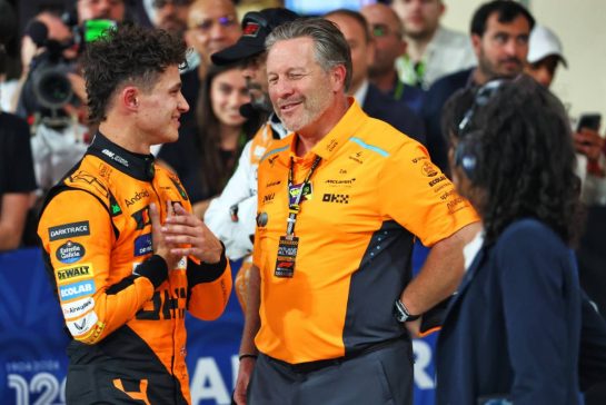 (L to R): Race winner Lando Norris (GBR) McLaren in parc ferme with Zak Brown (USA) McLaren Executive Director after winning the Constructors' Championship.
08.12.2024. Formula 1 World Championship, Rd 24, Abu Dhabi Grand Prix, Yas Marina Circuit, Abu Dhabi, Race Day.
- www.xpbimages.com, EMail: requests@xpbimages.com © Copyright: Batchelor / XPB Images