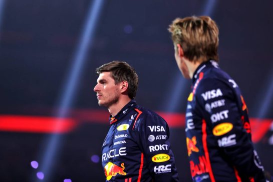(L to R): Max Verstappen (NLD) Red Bull Racing and Liam Lawson (NZL) Red Bull Racing.
18.02.2025. Formula One World Championship, F1 75 Live. O2 Arena, London, England.
- www.xpbimages.com, EMail: requests@xpbimages.com © Copyright: Batchelor / XPB Images
