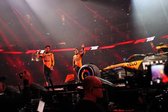 (L to R): Lando Norris (GBR) McLaren and Oscar Piastri (AUS) McLaren.
18.02.2025. Formula One World Championship, F1 75 Live. O2 Arena, London, England.
- www.xpbimages.com, EMail: requests@xpbimages.com © Copyright: Batchelor / XPB Images