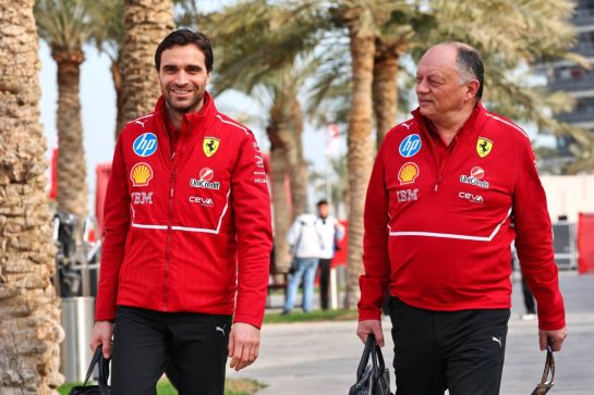 (L to R): Jerome d'Ambrosio (BEL) Ferrari Deputy Team Principal with Frederic Vasseur (FRA) Ferrari Team Principal.
26.02.2025. Formula 1 Testing, Sakhir, Bahrain, Day One.
- www.xpbimages.com, EMail: requests@xpbimages.com © Copyright: Batchelor / XPB Images