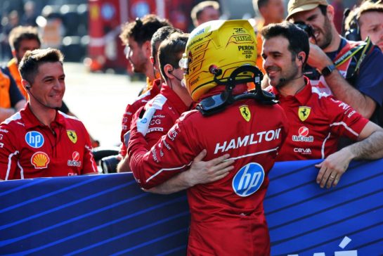 Lewis Hamilton (GBR) Ferrari celebrates his pole position in Sprint Qualifying parc ferme.
21.03.2025. Formula 1 World Championship, Rd 2, Chinese Grand Prix, Shanghai, China, Sprint Qualifying Day.
- www.xpbimages.com, EMail: requests@xpbimages.com © Copyright: Batchelor / XPB Images