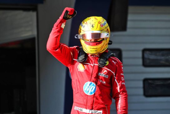 Lewis Hamilton (GBR) Ferrari celebrates his pole position in Sprint Qualifying parc ferme.
21.03.2025. Formula 1 World Championship, Rd 2, Chinese Grand Prix, Shanghai, China, Sprint Qualifying Day.
- www.xpbimages.com, EMail: requests@xpbimages.com © Copyright: Batchelor / XPB Images