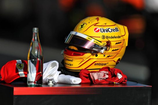 The helmet of Lewis Hamilton (GBR) Ferrari in Sprint Qualifying parc ferme.
21.03.2025. Formula 1 World Championship, Rd 2, Chinese Grand Prix, Shanghai, China, Sprint Qualifying Day.
- www.xpbimages.com, EMail: requests@xpbimages.com © Copyright: Charniaux / XPB Images