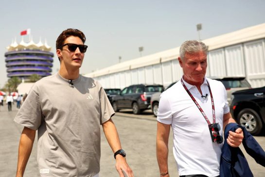(L to R): George Russell (GBR) Mercedes AMG F1 with David Coulthard (GBR) Channel 4 F1 Commentator.
11.04.2025. Formula 1 World Championship, Rd 4, Bahrain Grand Prix, Sakhir, Bahrain, Practice Day
- www.xpbimages.com, EMail: requests@xpbimages.com © Copyright: Bearne / XPB Images