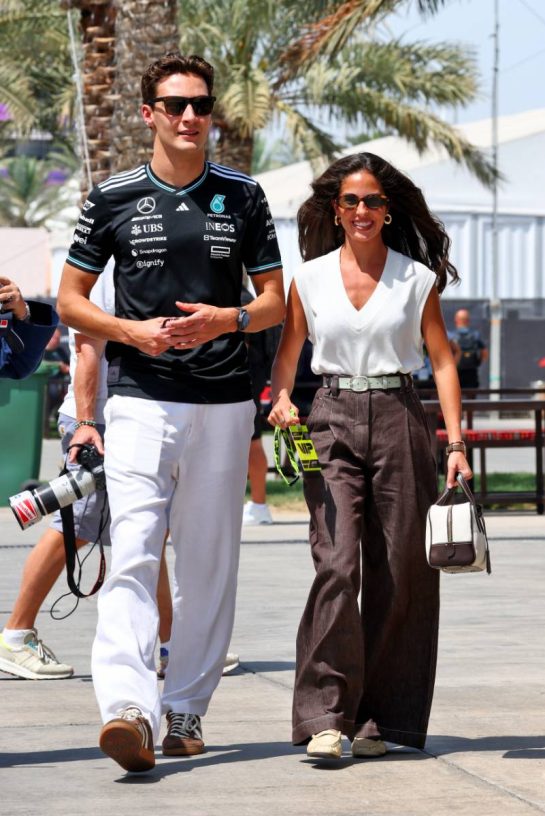 (L to R): George Russell (GBR) Mercedes AMG F1 with his girlfriend Carmen Montero Mundt.
12.04.2025. Formula 1 World Championship, Rd 4, Bahrain Grand Prix, Sakhir, Bahrain, Qualifying Day.
- www.xpbimages.com, EMail: requests@xpbimages.com © Copyright: Batchelor / XPB Images