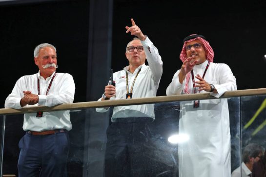 (L to R): Chase Carey (USA) with Stefano Domenicali (ITA) Formula One President and CEO and Prince Khalid Bin Sultan Al Faisal (KSA) President of the Saudi Automobile and Motorcycle Federation.
19.04.2025. Formula 1 World Championship, Rd 5, Saudi Arabian Grand Prix, Jeddah, Saudi Arabia, Qualifying Day.
- www.xpbimages.com, EMail: requests@xpbimages.com © Copyright: Batchelor / XPB Images