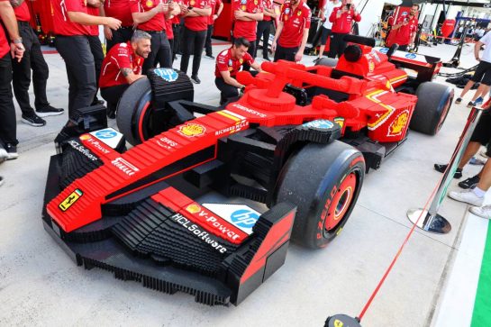 A Ferrari lego car in the pits.
01.05.2025. Formula 1 World Championship, Rd 6, Miami Grand Prix, Miami, Florida, USA, Preparation Day.
- www.xpbimages.com, EMail: requests@xpbimages.com © Copyright: Batchelor / XPB Images