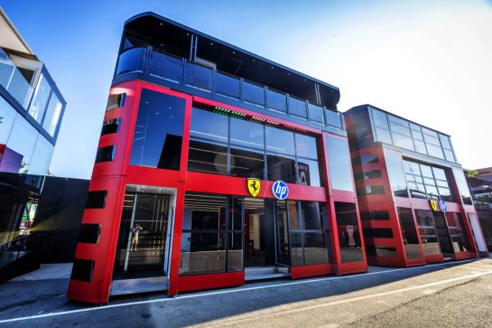 Ferrari motorhome in the paddock.
15.05.2025. Formula 1 World Championship, Rd 7, Emilia Romagna Grand Prix, Imola, Italy, Preparation Day.
- www.xpbimages.com, EMail: requests@xpbimages.com © Copyright: Bearne / XPB Images