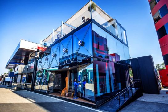 Alpine F1 Team motorhome in the paddock.
15.05.2025. Formula 1 World Championship, Rd 7, Emilia Romagna Grand Prix, Imola, Italy, Preparation Day.
- www.xpbimages.com, EMail: requests@xpbimages.com © Copyright: Bearne / XPB Images