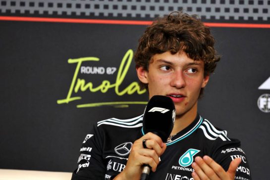 Andrea Kimi Antonelli (ITA) Mercedes AMG F1 in the FIA Press Conference.
15.05.2025. Formula 1 World Championship, Rd 7, Emilia Romagna Grand Prix, Imola, Italy, Preparation Day.
- www.xpbimages.com, EMail: requests@xpbimages.com © Copyright: Moy / XPB Images
