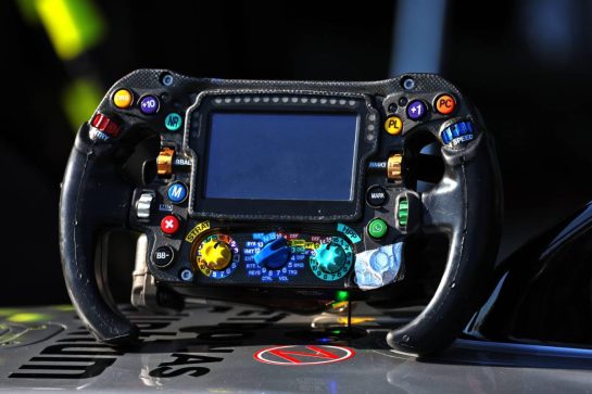 Mercedes AMG F1 W16 steering wheel.
15.05.2025. Formula 1 World Championship, Rd 7, Emilia Romagna Grand Prix, Imola, Italy, Preparation Day.
- www.xpbimages.com, EMail: requests@xpbimages.com © Copyright: Moy / XPB Images