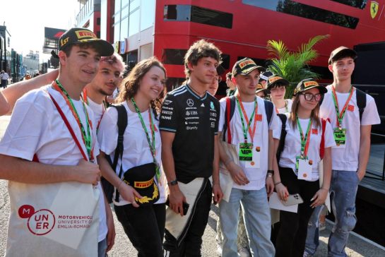 Andrea Kimi Antonelli (ITA) Mercedes AMG F1 with fans.
15.05.2025. Formula 1 World Championship, Rd 7, Emilia Romagna Grand Prix, Imola, Italy, Preparation Day.
- www.xpbimages.com, EMail: requests@xpbimages.com © Copyright: Moy / XPB Images